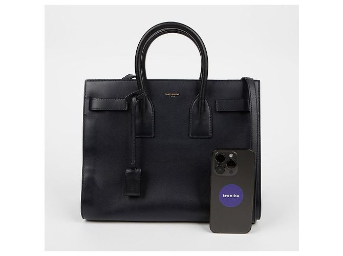 Saint Laurent Piccola Borsa Tote in Pelle Navy Blu - vista 8