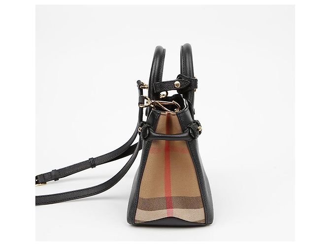 Burberry Borsa Tote a Spalla per Neonati House Check Banner in Pelle Nero - vista 6