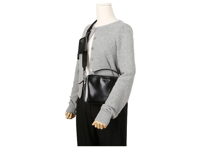 Prada Borsa a Tracolla in Pelle Spazzolata Nero - vista 10