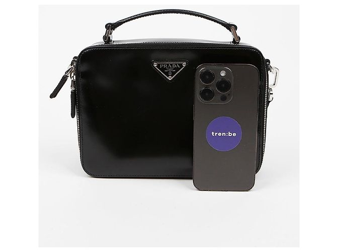 Prada Borsa a Tracolla in Pelle Spazzolata Nero - vista 8