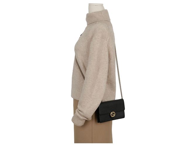 Gucci Bolso bandolera mini con cadena entrelazada para mujer Negro - vista 11
