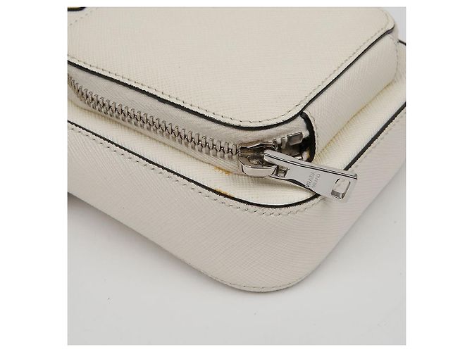 Prada Double Mini Bag in Pelle Saffiano con Logo Triangle Bianco - vista 10