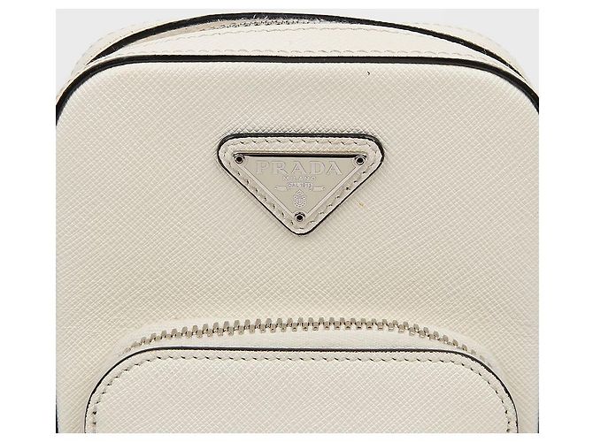 Prada Double Mini Bag in Pelle Saffiano con Logo Triangle Bianco - vista 2