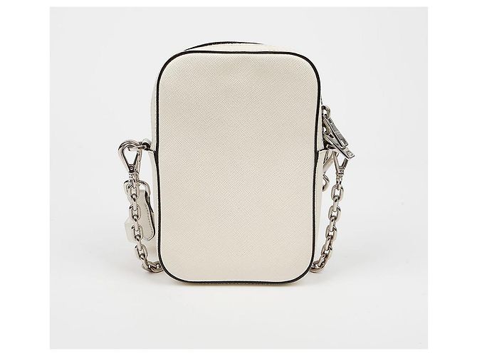 Prada Double Mini Bag in Pelle Saffiano con Logo Triangle Bianco - vista 3