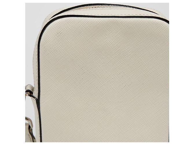 Prada Double Mini Bag in Pelle Saffiano con Logo Triangle Bianco - vista 4