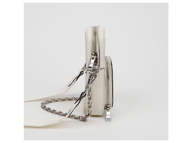 Prada Double Mini Bag in Pelle Saffiano con Logo Triangle Bianco - vista 5