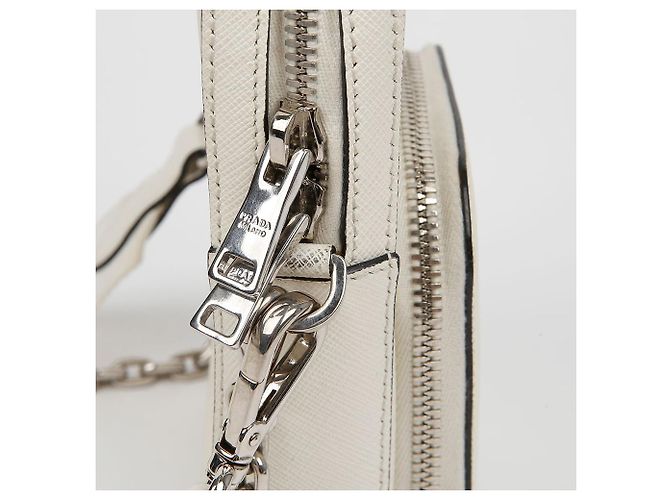 Prada Double Mini Bag in Pelle Saffiano con Logo Triangle Bianco - vista 6