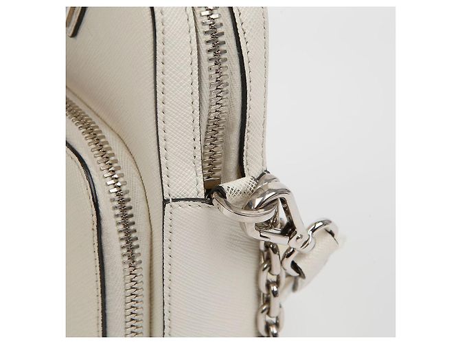 Prada Double Mini Bag in Pelle Saffiano con Logo Triangle Bianco - vista 7