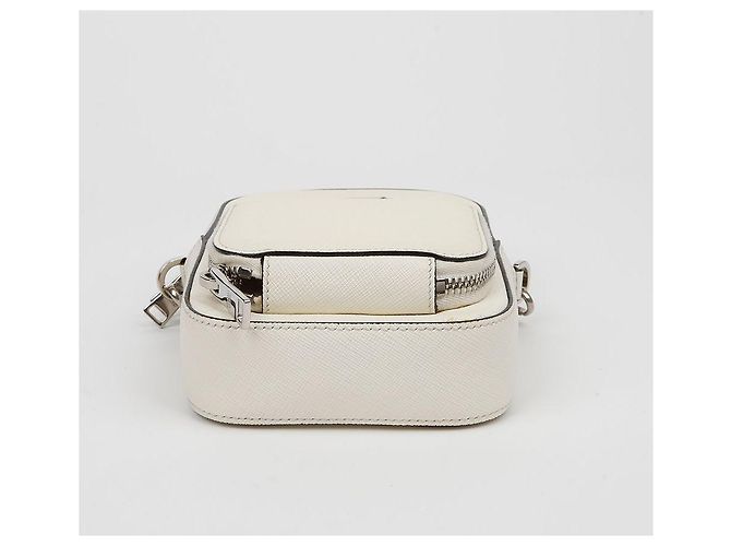 Prada Double Mini Bag in Pelle Saffiano con Logo Triangle Bianco - vista 8