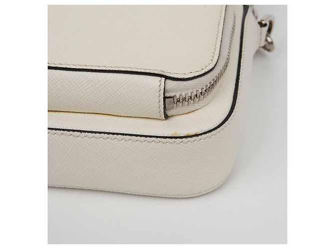 Prada Double Mini Bag in Pelle Saffiano con Logo Triangle Bianco - vista 9