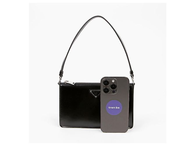 Prada Mini borsa spazzolata con logo triangolare nera Nero - vista 7