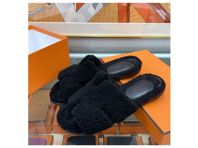 Hermès Pantofole Izmir in shearling Nero - vista 6
