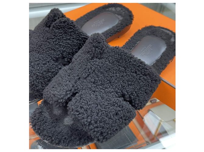 Hermès Pantofole Izmir in shearling Nero - vista 7