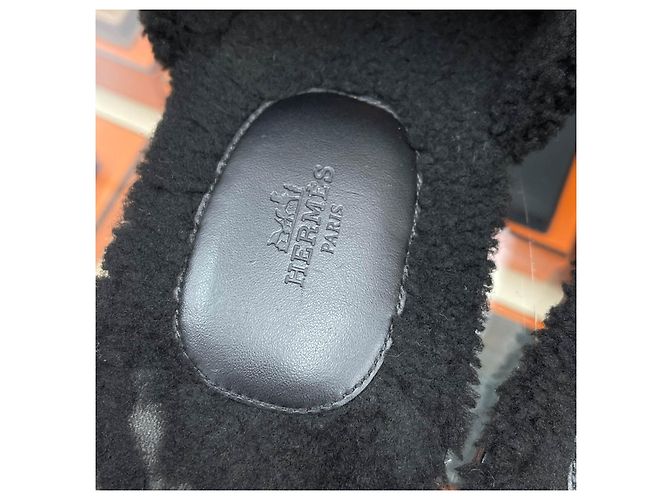 Hermès Pantofole Izmir in shearling Nero - vista 8