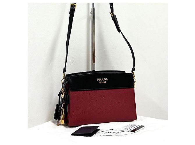 Prada Borsa a tracolla e spalla City in Saffiano Rosso - vista 9
