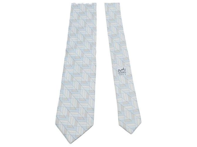 Hermès Cravatta in seta azzurro cielo e beige Blu - vista 3