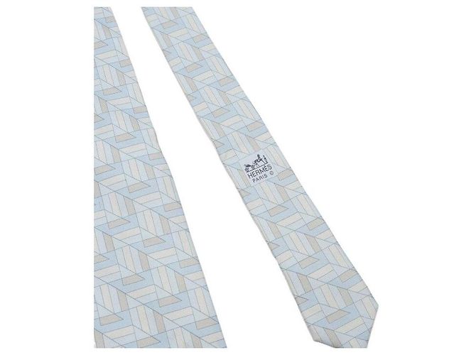 Hermès Cravatta in seta azzurro cielo e beige Blu - vista 4