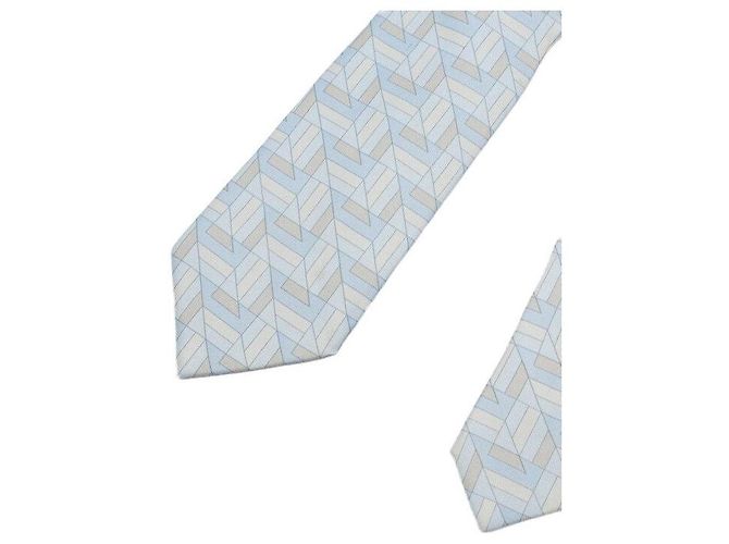 Hermès Cravatta in seta azzurro cielo e beige Blu - vista 5