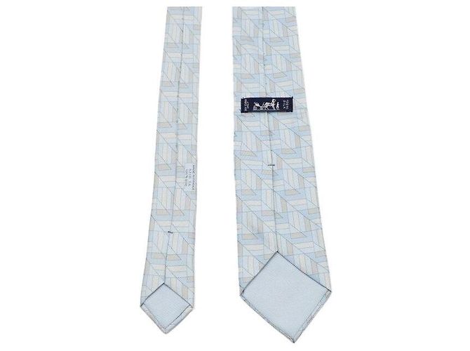 Hermès Cravatta in seta azzurro cielo e beige Blu - vista 6