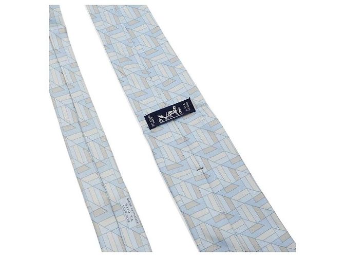 Hermès Cravatta in seta azzurro cielo e beige Blu - vista 7