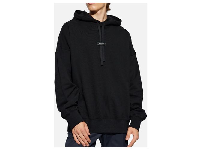Gucci Cotton Jersey Logo Patch Hoodie T-Shirt Schwarz - Ansicht 7