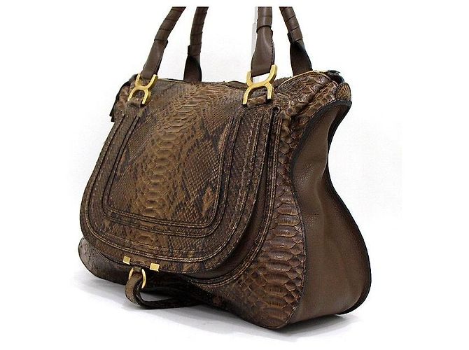Chloé Marcie Large Python Tote Bag und Schultertasche in Dunkelbraun - Ansicht 2