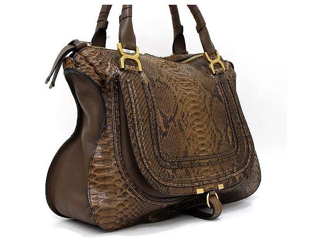 Chloé Marcie Large Python Tote Bag und Schultertasche in Dunkelbraun - Ansicht 3