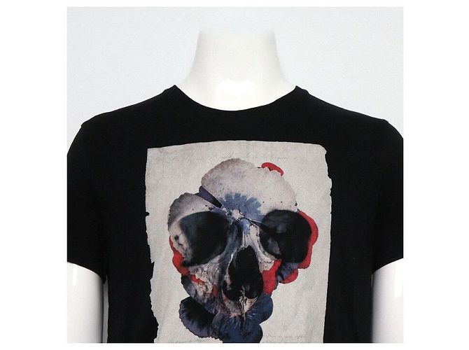 Alexander Mcqueen T-shirt a maniche corte in cotone nero con stampa a teschio - vista 2