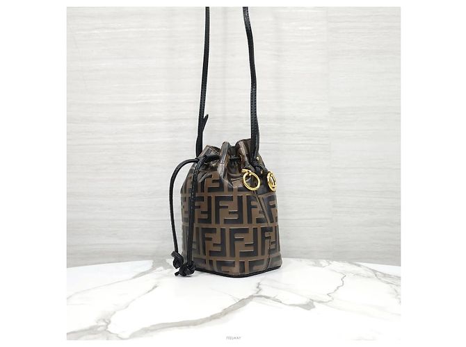Fendi Mini Borsa Secchiello in Pelle Montrezzo Brown Marrone - vista 2