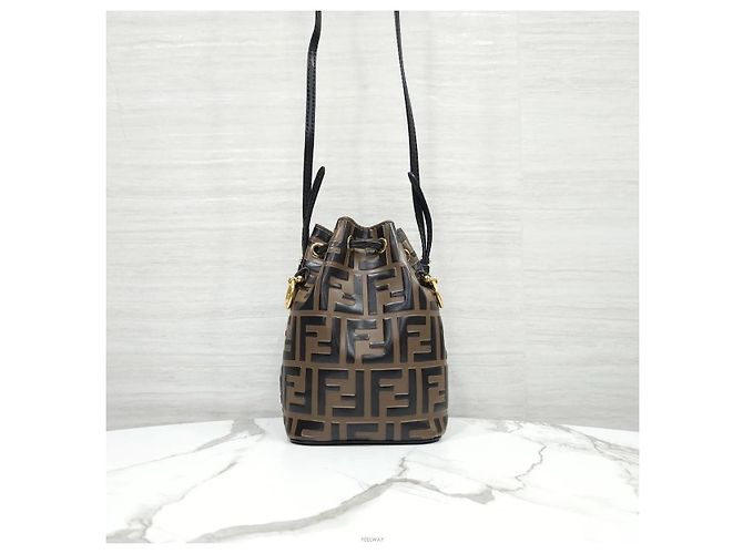 Fendi Mini Borsa Secchiello in Pelle Montrezzo Brown Marrone - vista 3
