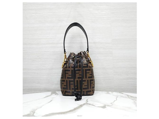 Fendi Mini Borsa Secchiello in Pelle Montrezzo Brown Marrone - vista 4