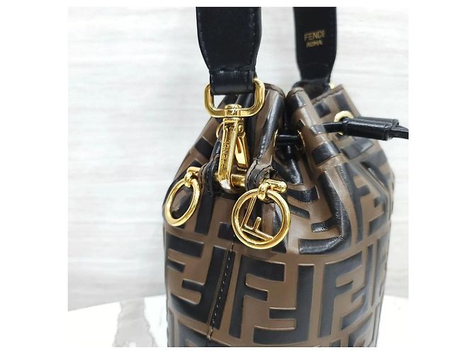 Fendi Mini Borsa Secchiello in Pelle Montrezzo Brown Marrone - vista 5