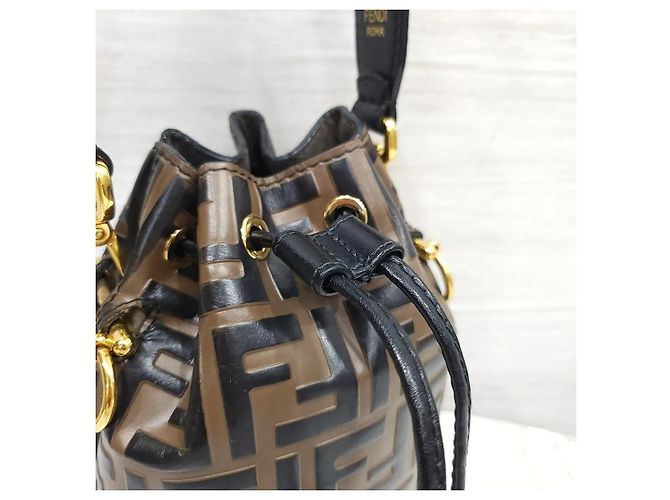 Fendi Mini Borsa Secchiello in Pelle Montrezzo Brown Marrone - vista 6