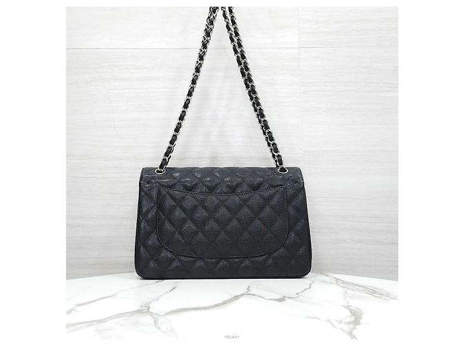 Chanel Serie di borse a tracolla Classic Caviar Large Black Silver-Tone Nero - vista 3