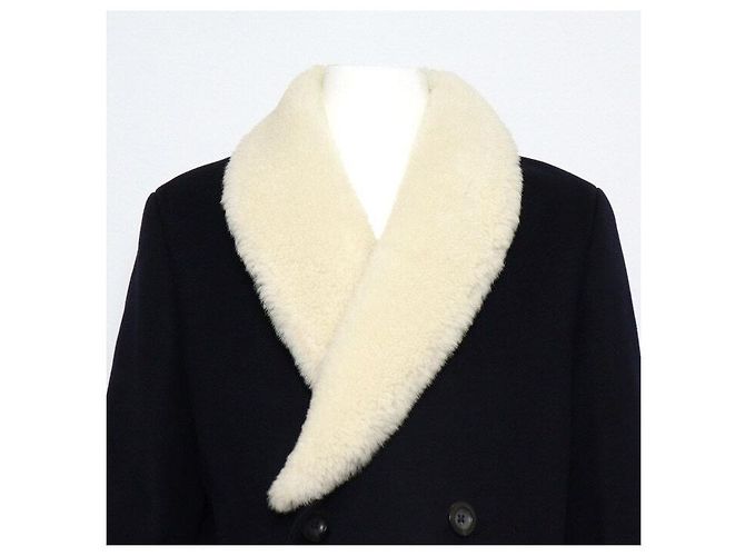 Loewe Shearling Fur Cashmere Blend Wool Coat Men's Jacket Blue - view 6