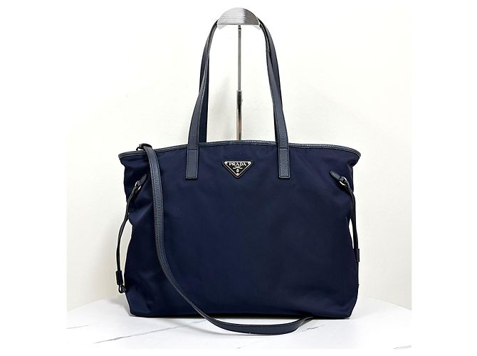 Prada Borsa Shopper in Nylon con Logo Triangolare Borsa a Tracolla Navy Blu - vista 5