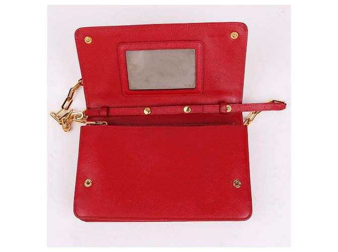 Prada Borsa Crossbody WOC Mirror Rossa in Saffiano Rosso - vista 9