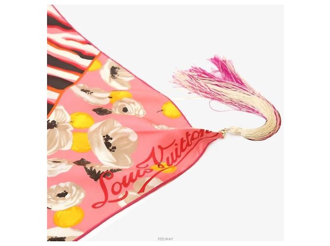 Louis Vuitton Sciarpa Sciallo con Nappine a Fiori Rosa - vista 7