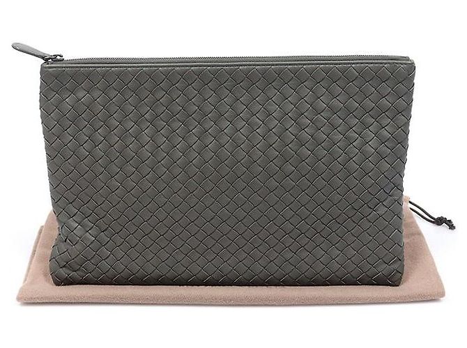 Bottega Veneta Clutch Large Pouch in Nappa Intrecciato Khaki Marrone - vista 2