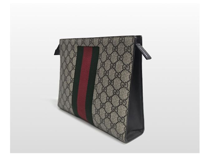 Gucci Clutch GG Supreme Canvas Web Beige Marrone - vista 3