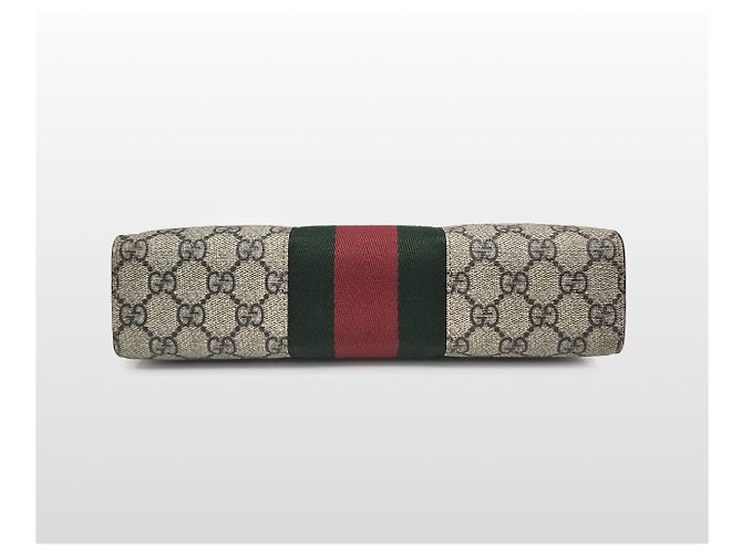 Gucci Clutch GG Supreme Canvas Web Beige Marrone - vista 7