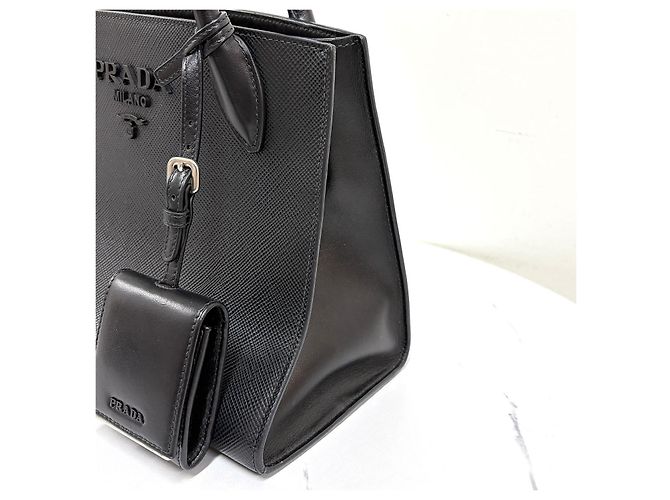 Prada Borsa Tote Saffiano Monochrome Borsa a Tracolla Nera Nero - vista 12