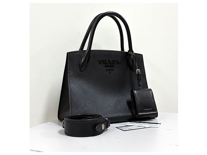 Prada Borsa Tote Saffiano Monochrome Borsa a Tracolla Nera Nero - vista 5
