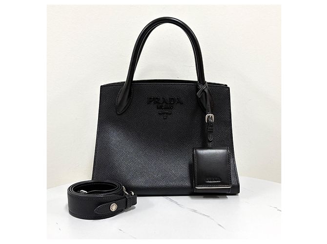 Prada Borsa Tote Saffiano Monochrome Borsa a Tracolla Nera Nero - vista 9