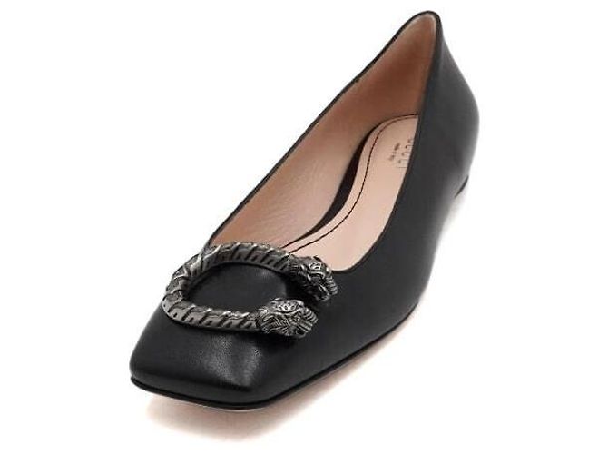 Gucci Ballerine Dionysus in pelle nera con logo argento Nero - vista 2