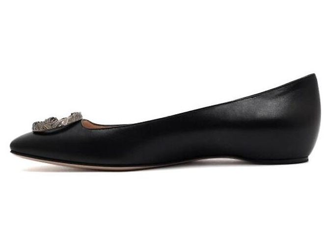 Gucci Ballerine Dionysus in pelle nera con logo argento Nero - vista 4