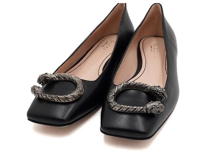 Gucci Ballerine Dionysus in pelle nera con logo argento Nero - vista 6