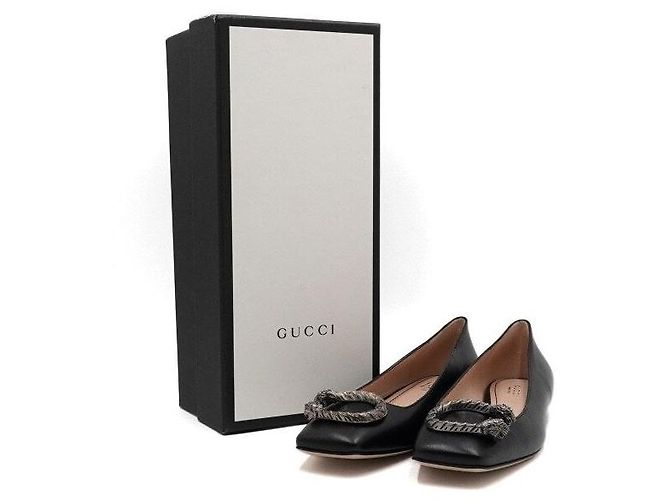 Gucci Ballerine Dionysus in pelle nera con logo argento Nero - vista 8