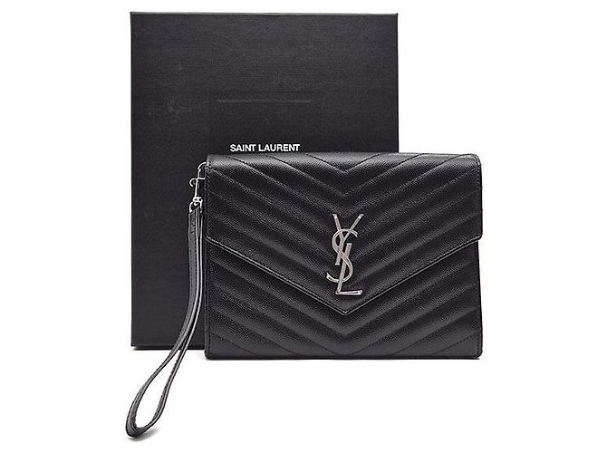 Saint Laurent Clutch con patta Monogram Cassandra Nero - vista 8