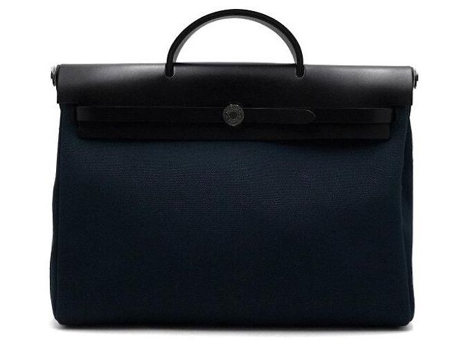 Hermès Borsa Tote e Messenger in tela Blue Ocean Noir con dettagli Hunter Hardware - vista 2